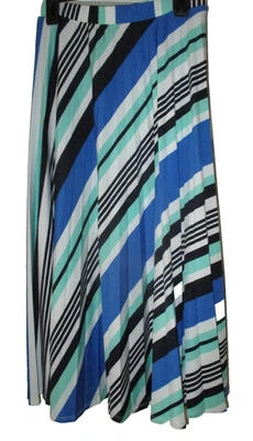 F&F black white blue green stripe pull on pleated midi skirt size 10 - Image 1 of 4