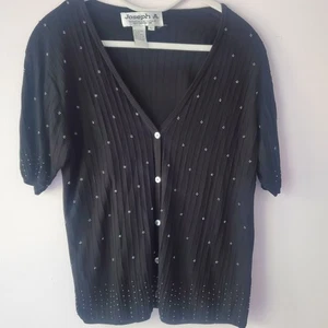 Joseph A VTG Black Short Seeve 100% Silk Cardigan Embelished Preppy Femenine SzL - Picture 1 of 13