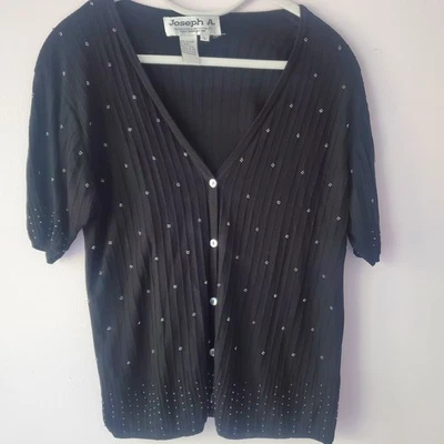 Cárdigan Joseph A De Colección Negro Corto Seeve 100% Seda Embellecido Preppy Femenino Talla L Foto 1 de 4