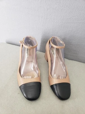 Steve Madden Women Pumps 9.5M Beige Black Cap Toe Ankle Strap Block Heel Shoes - Image 1 of 4