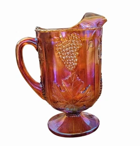 INDIANA GLASS VINTAGE 1970S HARVEST GRAPE CARNIVAL AMBER PITCHER IRIDESCENT - Picture 1 of 5