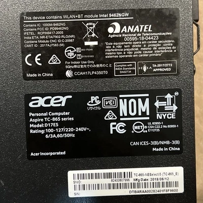 Acer Aspire TC-865 D17E5 Untested For Parts Only $700 - Image 1 of 4