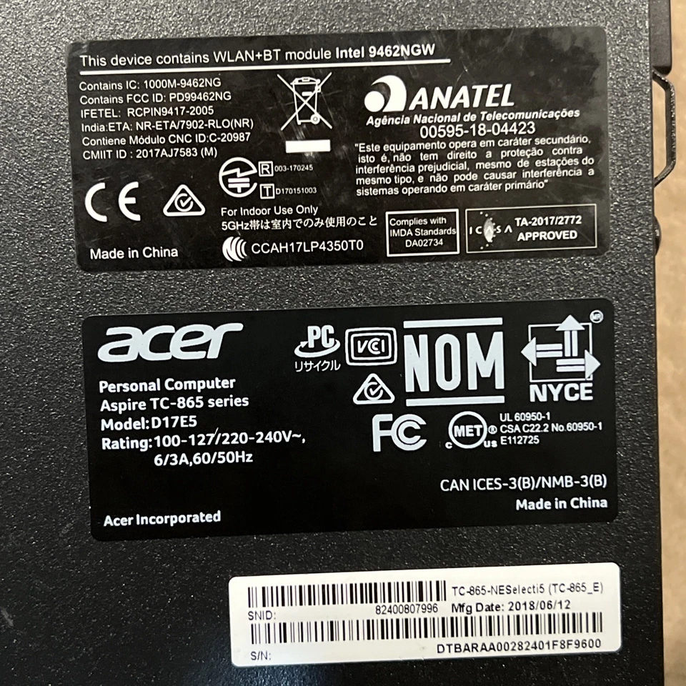 Acer Aspire TC-865 D17E5 Untested For Parts Only $700 - Image 1 of 4