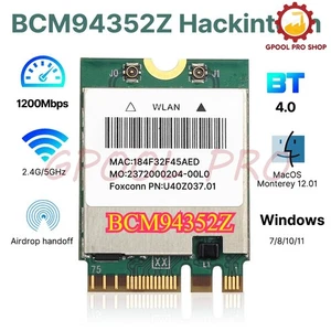 WiFi Card 802.11ac Bluetooth WLAN Card for Hackintosh PC Broadcom BCM94352Z NGFF - Afbeelding 1 van 6