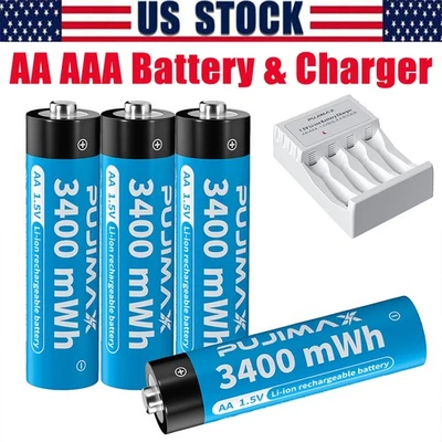1.5V AA AAA Rechargeable Li-ion Batteries with Fast Lithium Battery Charger LOT - Image 1 of 4