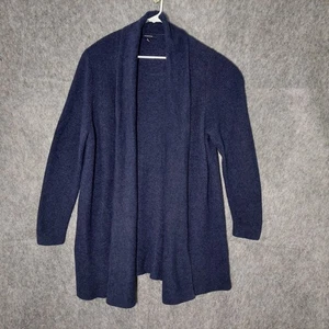 Lands End Women Cardigan Plus 2X Shawl Ribbed Baumwolle Wool Navy Causal Preppy - Picture 1 of 8