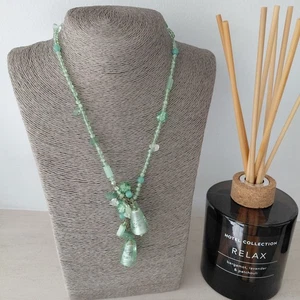 Beaded Necklace Pale Green Glass Beads Cluster Pendant Boho Jewellery - Picture 1 of 5