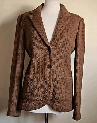 Kenar Wool Knit Brown Blazer Cardigan Sweater Two Front Button Collared Medium - Image 1 of 4