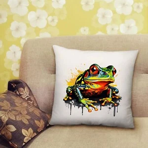 Abstract Frog Cushion Grafitti Nature Wildlife Animal Bedroom Lounge - 40cmx40cm - Picture 1 of 1