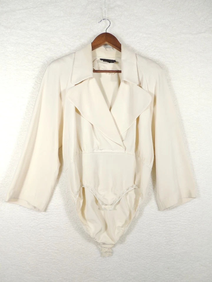 DE COLECCIÓN DONNA KARAN Nueva York 100% Seda Marfil Body Camisa Mangas Acampanadas PETITE Foto 1 de 4