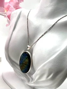 Vintage Pendant Sterling Silver 925 Labradorite 20.92g - Picture 1 of 8