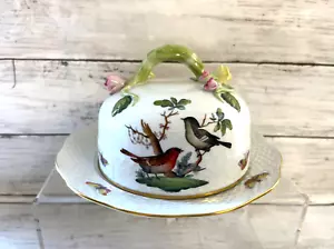 Herend Rothchild Bird Pattern Covered Porcelain Butter Dish - Picture 1 of 7