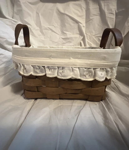 Longaberger Woven Display Basket 7" X 5" X 4", with Leather Strap 1985 Vintage Cover