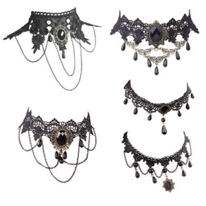 Halloween Elegant Sexy Women Lady Retro Gothic Punk Style Necklace Black Lace... - Picture 1 of 6