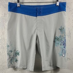 Oakley Women's 10 Board Shorts Swim Trunks Floral Pockets Button-Up Gray Blue
