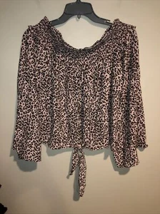 Cravatta Free People Movement rosa stampa leopardata su/fuori spalla davanti taglia Lg $88 - Foto 1 di 9