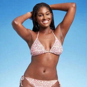 Xhilaration Lace Edge Trim Triangle Bikini Top Junior Large 8-10 Pink Floral - Picture 1 of 11