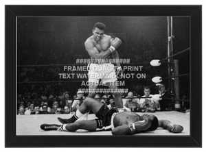 IMPRESIÓN FOTOGRÁFICA DE BOXEO CALIDAD MUHAMMAD ALI 1965 VS SONNY LISTON ENMARCADA ARCILLA CASSIUS - Imagen 1 de 10