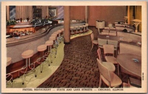 Chicago Ill. Linen Postcard FRITZEL RESTAURANT State & Lake Streets / Bar View - Picture 1 of 2