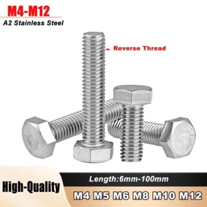 M4-M12 Left Hand Reverse Thread Hexagon Head Screws Bolts A2 Stainless Steel - Picture 1 of 89