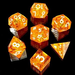 Orange Resin Dice Set Polyhedral Dice Handmade 7Pcs Sharp Edge Dice for RPG Game - Picture 1 of 2
