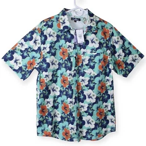 NWT Men's Large MAUI TRADING CO Hibiscus Hawaiian Short Sleeve Shirt Stretch - Picture 1 of 13