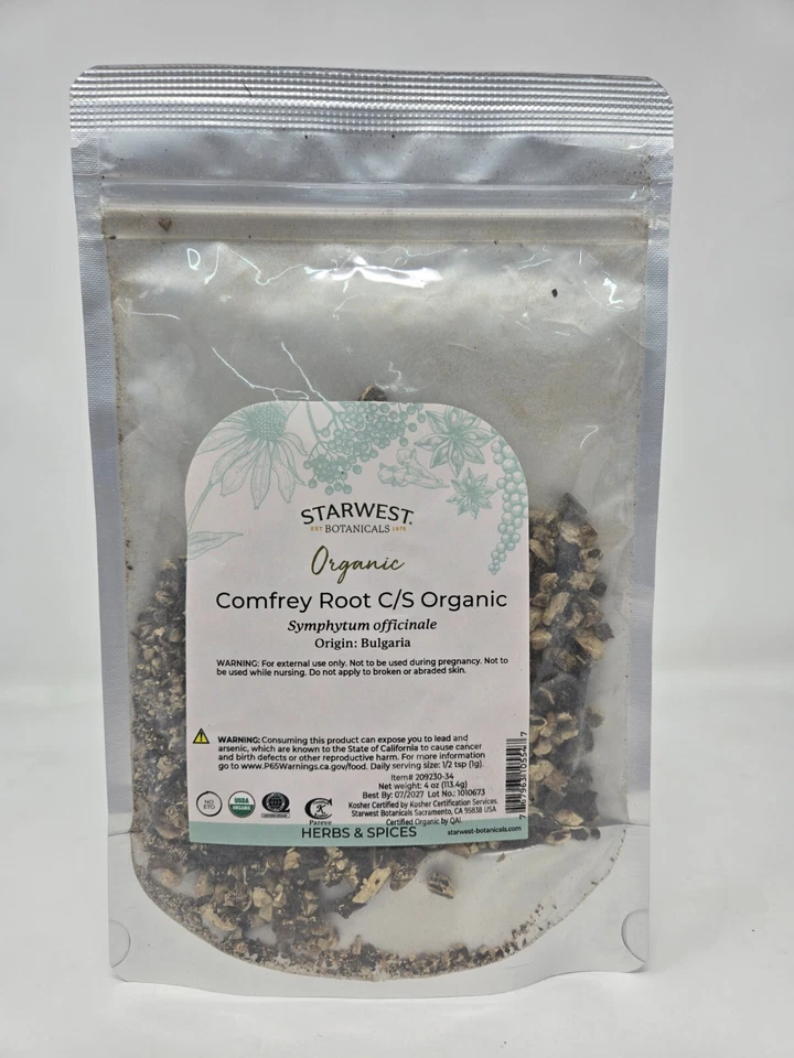 Raíz de consuelda orgánica Starwest Botanicals cortada y tamizada, 4 onzas Foto 1 de 2