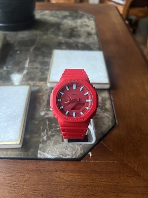 Custom Red Casio G-Shock GA-2100-4A Watch Blue Custom Hour Markers Mod From USA - Image 1 of 3