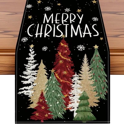 ARTSCOPE Christmas Tree Table Runner, Xmas Winter Snowflakes Holiday Kitchen Dining Black