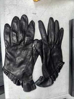 Prada Ruffled Leather Gloves Size 6 1/2 - Image 1 of 4