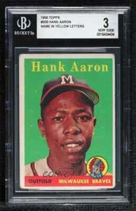 1958 Topps Henry Hank Aaron Yellow Name YL #30 BGS 3 VG HOF - Picture 1 of 2