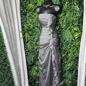 BARI JAY Dress Women 2 Gray Wedding Formal Strapless Pleated Ruffle Gown 2476 - Picture 1 of 8