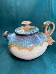 Handmade Teapot Mushroom Handle Stoneware Pottery Glazed Signed Machulis RARE - Picture 1 of 21