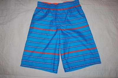 Boys Swim Trunks TURQUOISE, WHITE, ORANGE & NAVY BLUE STRIPE 12" Inseam XXL 18 - Image 1 of 2