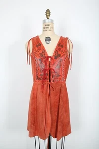 Vintage 70s Char Vest Leather Handmade Hand Painted Floral Hippie Boho Woodstock - Picture 1 of 5