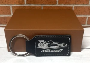 Mclaren Keychain, PU Leather Black and Silver Laser Engraved F1 Key Chain - Picture 1 of 4