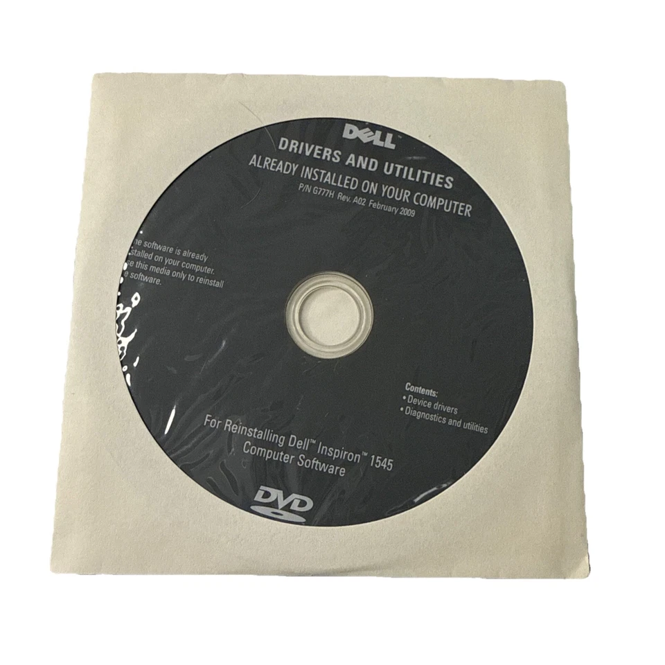 Dell Computer Drivers and Utilities for Reinstalling Laptop Inspiron 1545 J196G - Image 1 of 2
