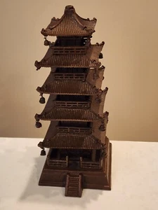 Statua mansarda casa torre gru gialla bronzo cinese antico 9" 5 strati - Foto 1 di 6