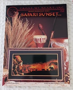 Cross Stitch Leaflet SAFARI SUNSET Lion Giraffe Elephant Cross My Heart Book 1 - Picture 1 of 7