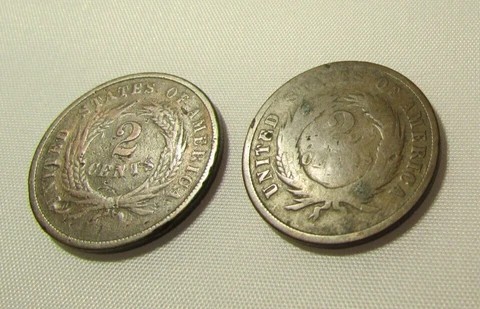 Lot of 2 Cent Pieces 1864 Large Motto 1868 Nice Estate Finds Good to Very Good Cover