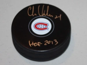 Montreal Canadians Chris Chelios Autografiado Firmado Puck Salón de la fama 2013 JSA - Imagen 1 de 2