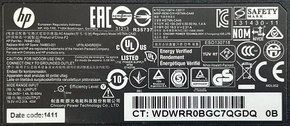 Original HP Netzteil Adapter 45/ 65 /90 /100 /120 /150 /200 /230W 7,4mm Stecker - Bild 1 von 1