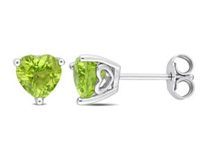 1.68 Carat (ctw) Peridot Heart-Cut Solitaire Stud Earrings Sterling Silver - Picture 1 of 4