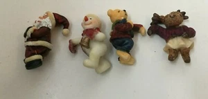 Flower Pot Sitters Huggers Hangers Set of 4 Resin Santa Moose Teddy Bear Snowman - Picture 1 of 5