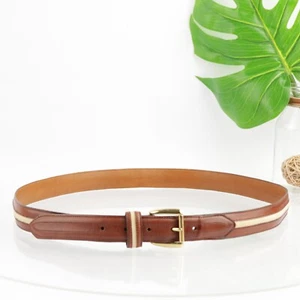 Cole Haan Men's Belt Size 42 Walnut Brown Leather Tan Inlay Handcarft Maine USA - Picture 1 of 20