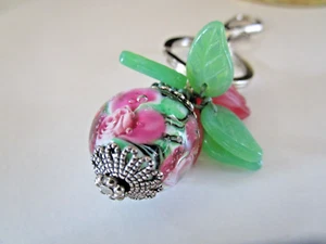 Globe Ball Flowers w/ Leaves Filigree Charm Zipper Pull & Keychain Add on Clip - Picture 1 of 4