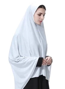 Khimar Lycra White Adults Long Muslim Prayer Hijab Burkha Makna Pullover Scarf - Picture 1 of 5