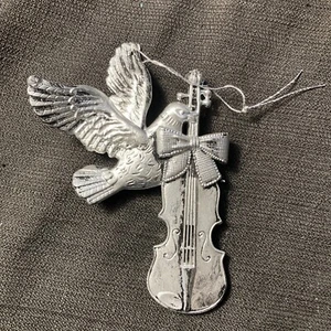 Vintage Taube Violine Instrument Musik Christbaumschmuck weiß silber Kunststoff - Bild 1 von 4