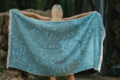 Tropical Leaves Peshtemal Beach Towel - Image 1 of 4