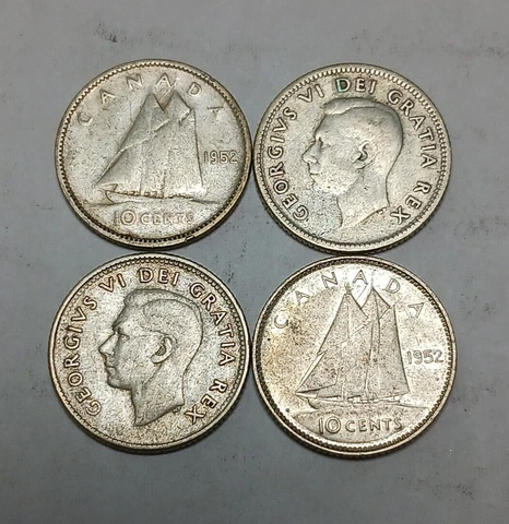 1x 1952 Canada 10 Cents - One Canadian Silver Dime - George VI Cover